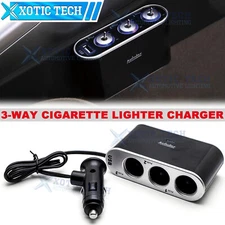 12V 3 Way Car Cigarette Lighter Socket Splitter 1 USB Charger Power Adapter