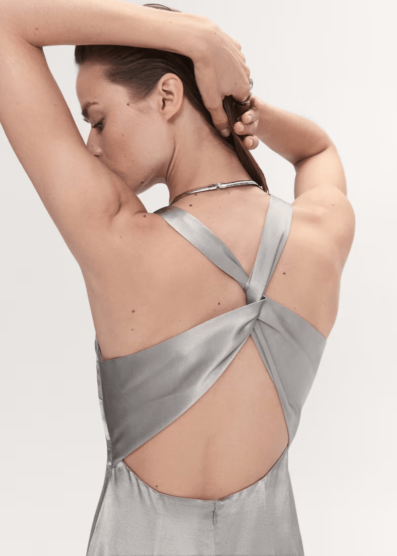 mango silver dress Mango MNG Women's Asymmetrical Satin-finish Dress w/ Asymmetrical Hem Silver  Siz