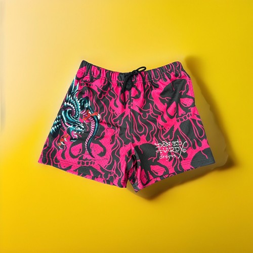 Ed Hardy Mesh Graphic Shorts Christian Audigier Punk Skull Dragon Tattoo S NEW - Picture 2 of 18