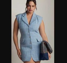 New 16 Anthropologie x Maeve sleeveless tweed blazer mini dress