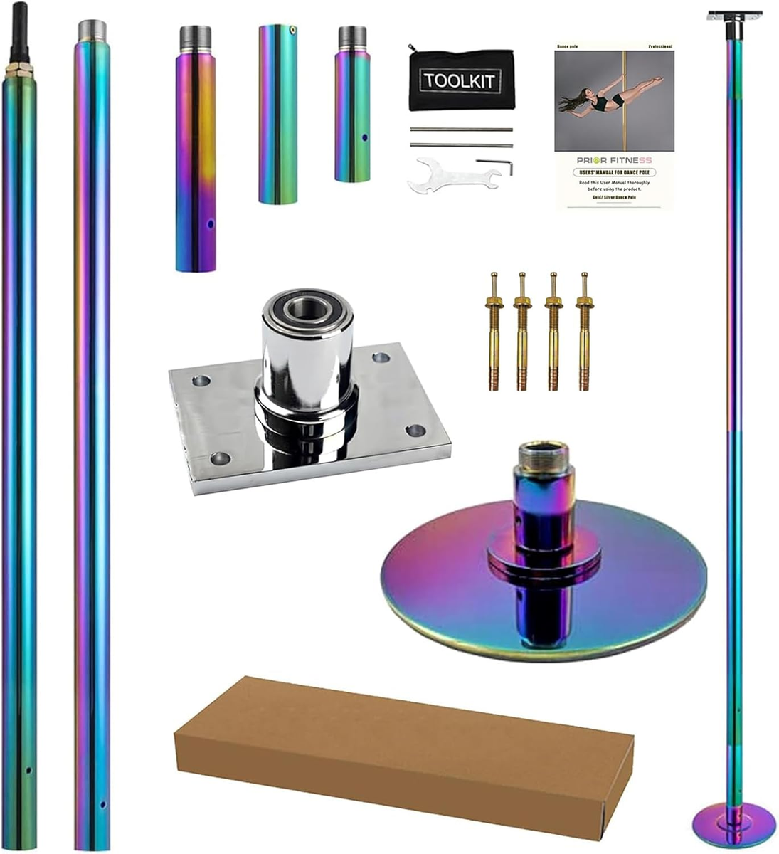 Pôle De Danse Fixe Professionnel 45mm - Kit Permanent Spinning & Statique, Couleur Or Inox - Pour Salle De Sport Ou Maison Barre De Pole Dance 45mm Dorée