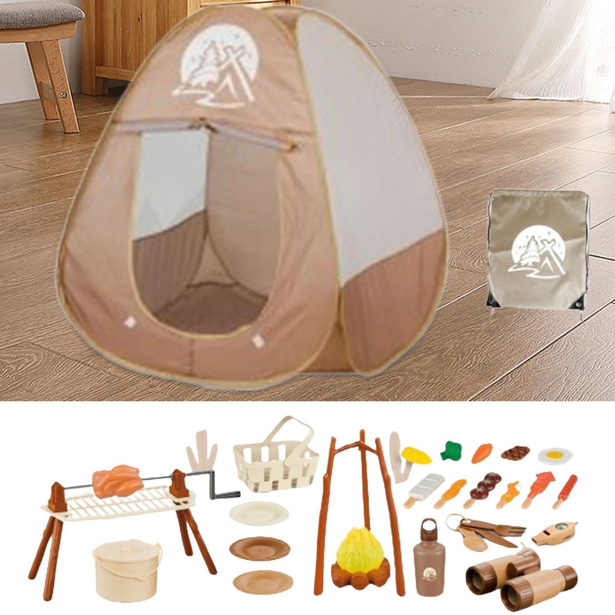 34x Kids Camping Cooking Set Pretend Play Campfire for Children