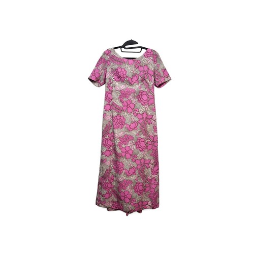 Vtg Kamehameha Hawaiian Dress Women Size SMALL Pink Floral Pake Muu Long Maxi - Picture 11 of 11