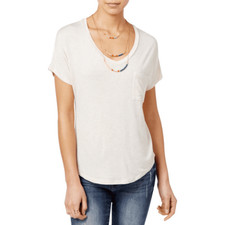 90 Self Esteem Women's Beige V-Neck Short-Sleeve Casual T-Shirt Juniors Size M