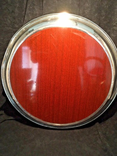 Vintage Wood Grain Formica & Silver Plate Rim 16" Round Serving Tray - Picture 2 of 5