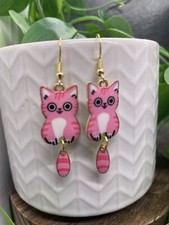 2.25  Gold-tone Cat Kitten Enamel Charm Dangle Earring Set New Free Ship B4525