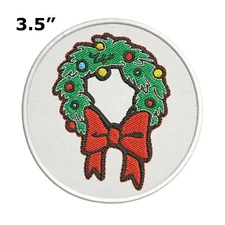 Christmas Patch Wreath Embroidered Iron-On Applique Holiday Cheer Festive Craft
