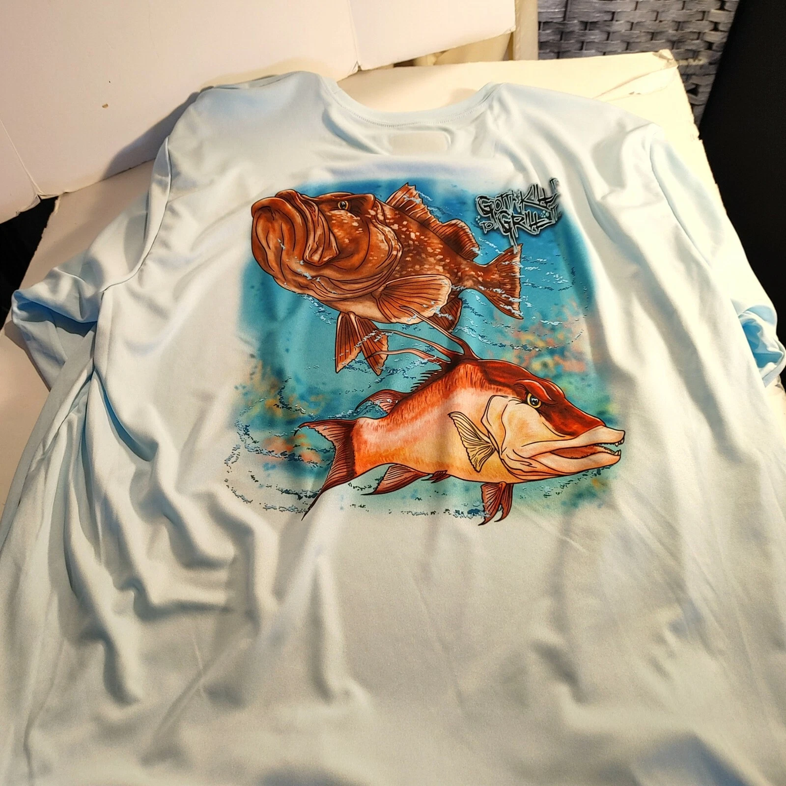 Kill It To Grill It Fishing Shirt Size 2XL long sleeves Blue Men's T Shirt UPF30