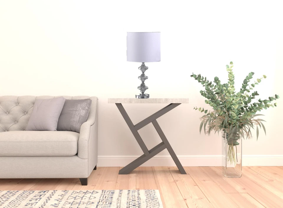 Lámpara de mesa geométrica de cristal plateado de 23" con pantalla de tambor clásica blanca Foto 3 de 4