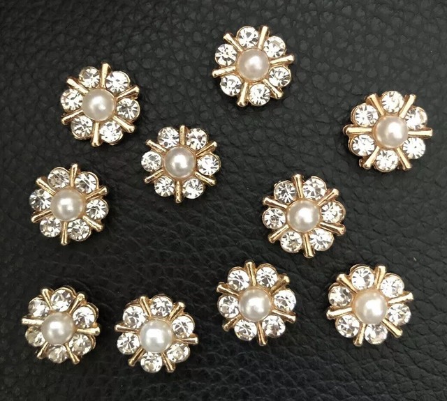 10 Crystal Button Beige Pearl Flatback Wedding Embellishments Hair