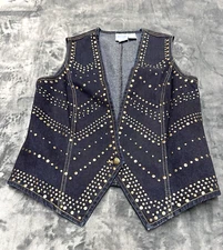 Diane Gilman DG2 Vest Women's Medium Denim Jean Gold Tone Buttons Vintage 80s