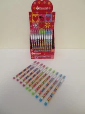 NOS Lot of 10 Vtg Bensia Non-Sharpening Pop A Point Pencils Flowers Hearts Bee +