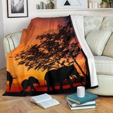Elephants Blanket Throw Fleece Cozy Couch Sofa Plush Safari Bedding Gift