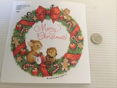 LARGE vintage 1983 hallmark sticker merry christmas wreath