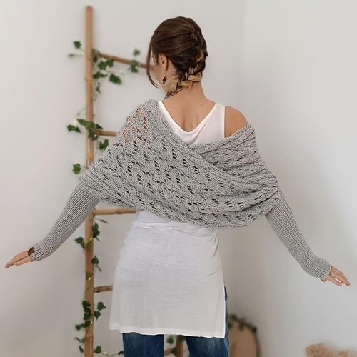 with Sleeves Multifunctional Knitted Scarf Knit Scarf Sweater for Women - Picture 5 of 25