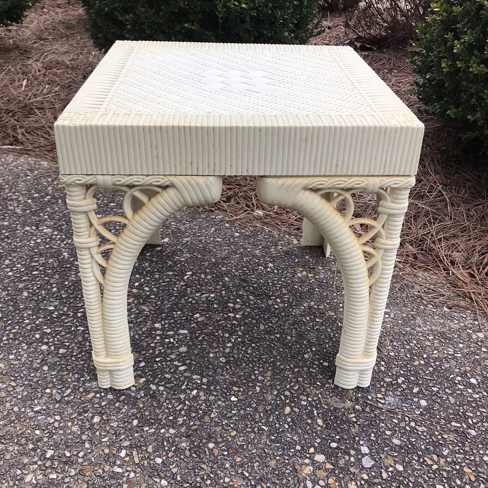 Vtg Burwood Mid Century Chinoiserie BAMBOO Hollywood Regency Cube End Table - Image 2 of 4