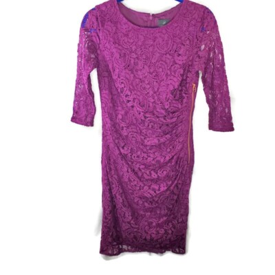 【海外限定】AdriannaPapell ドレス☆Purple Lace Midi Dress Adrianna Papell Women's Sheath Lace Dress Purple Ruched Side
