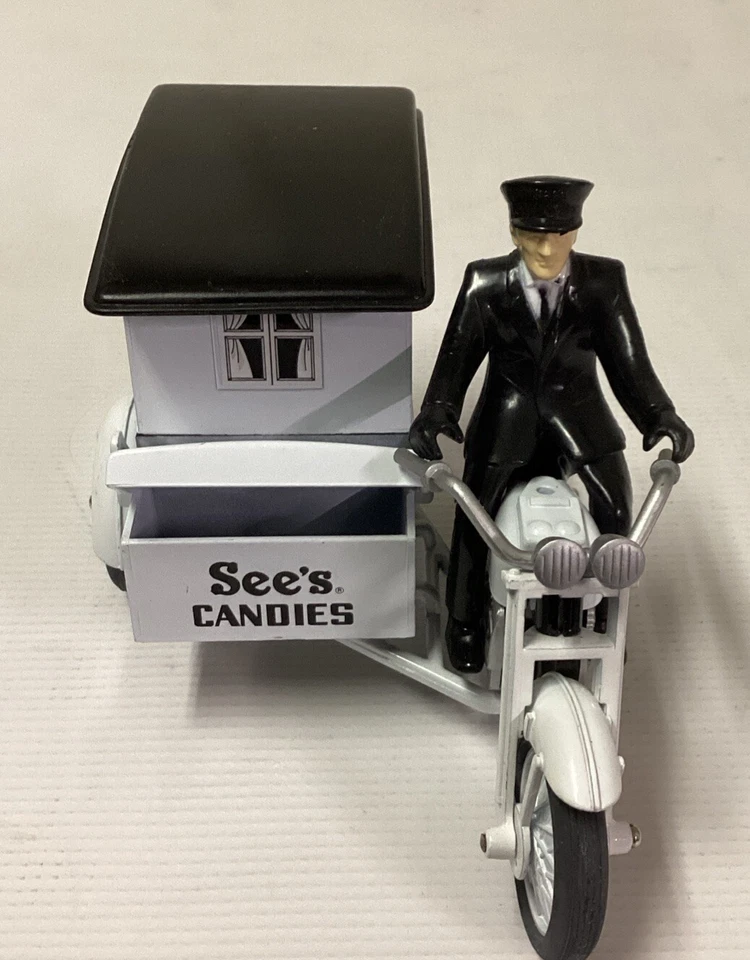 See's Candies Die Cast Motorcycle w/ sidecar, delivery man - Image 2 of 4