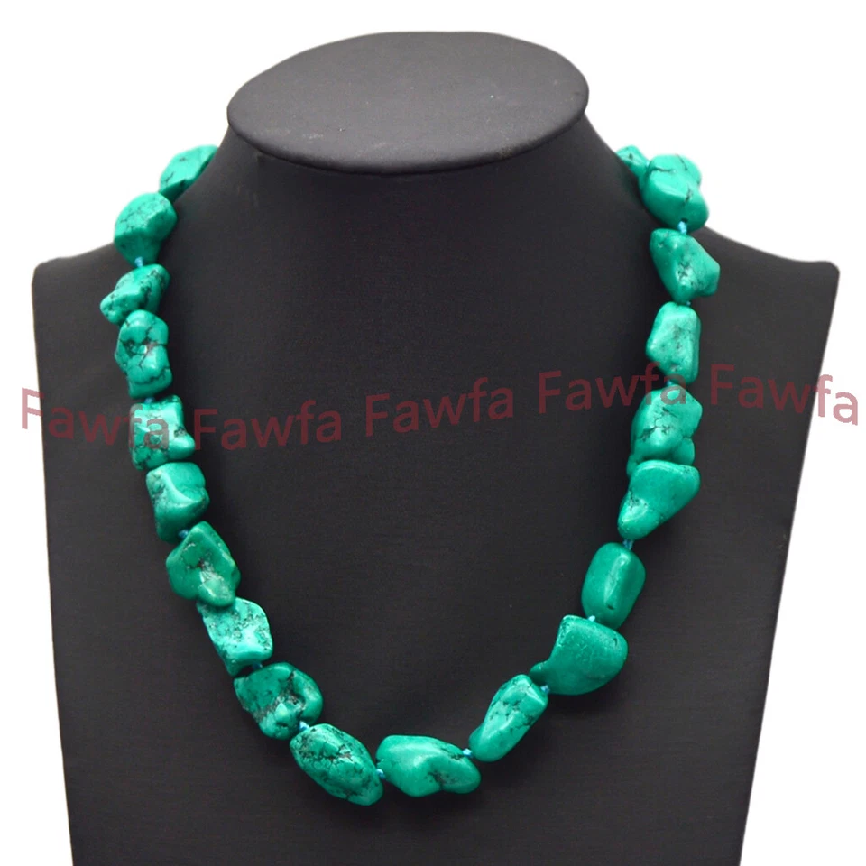 Chunky Natural Turquoise Irregular Nugget Beaded Necklace Bracelet Earrings Set - Image 4 of 4