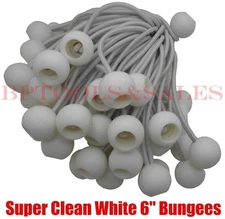 100pcs 6" White Ball Bungee Bungie Cord Heavy Duty Canopy Tarp Tie Downs Straps