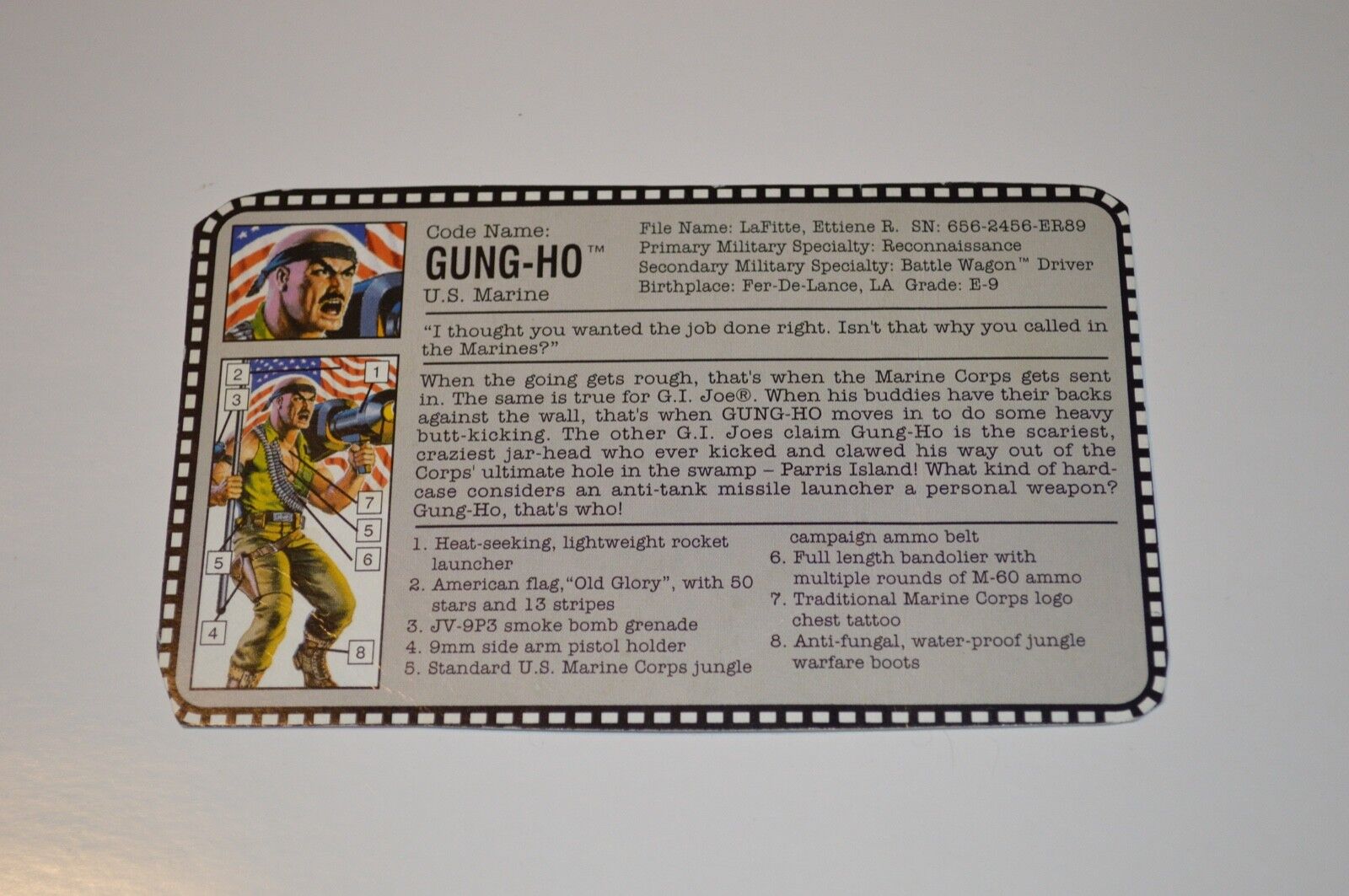 Vintage G.I. Joe Filecard  GUNG-HO Action Figure Hasbro GI Joe