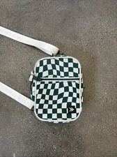 Thread cross body bag checkered green & ivory nylon