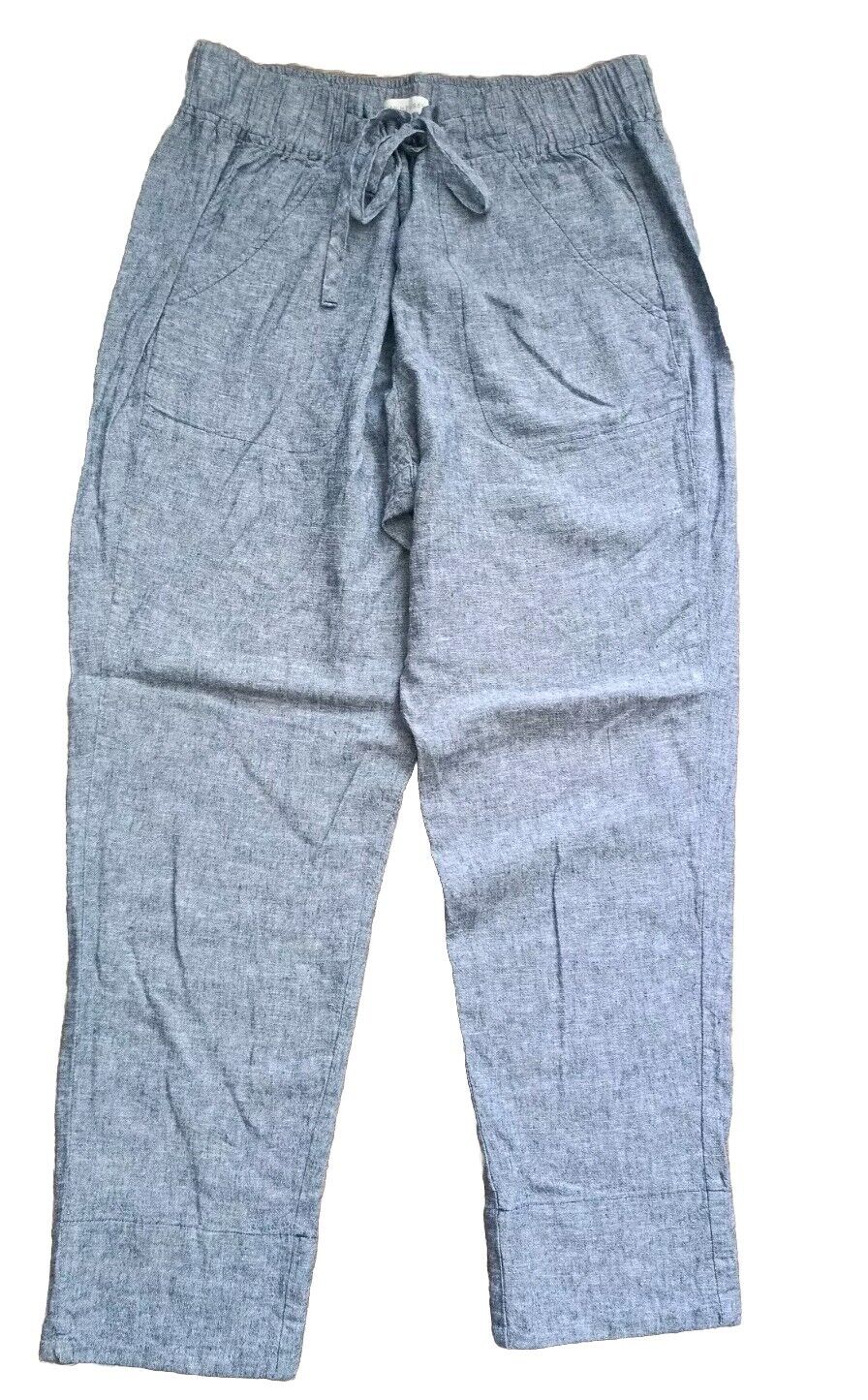 Van Heusen Pants Size 14 Chambray Linen Blend Pull On Casual Stretch Drawstring 