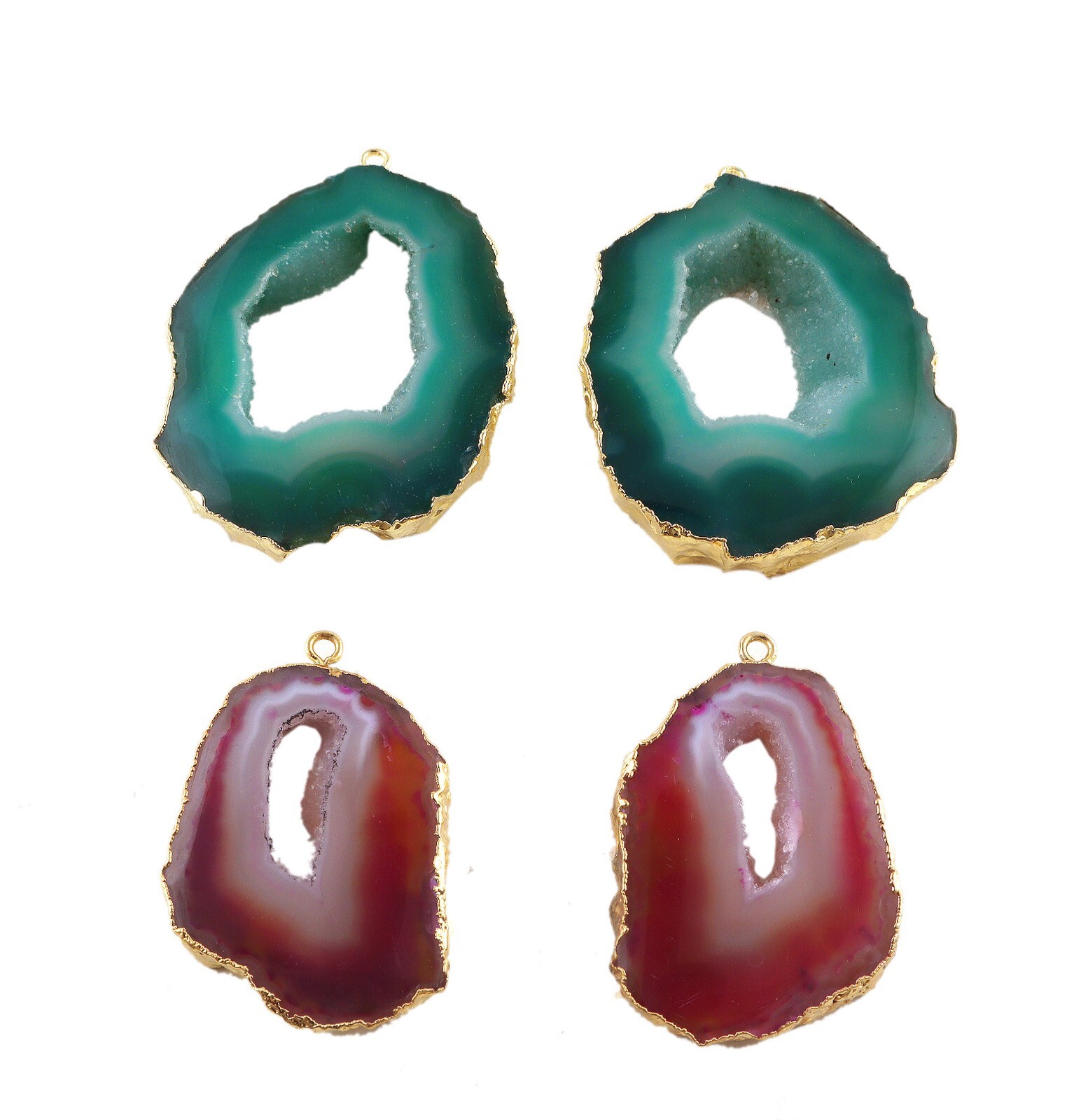 Dark Pink Green Geode Slice Gold Electroplated DIY Geode Connectors  Lot 2 Pairs