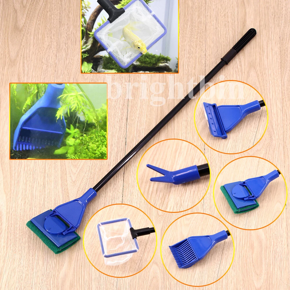 Aquarium Cleaning Kit Tool Fish Tank Gravel Cleaner Fork Net Algae Scraper  5 in1