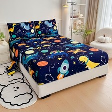 Dinosaur Full Size Sheets Set, 4 Pieces Dinosaur Printed Microfiber Deep Pock...