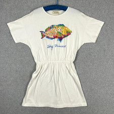Vtg Womens Single Stitch Graphic Rainbow Parrot Fish Shirt Dress Sky Princess 80