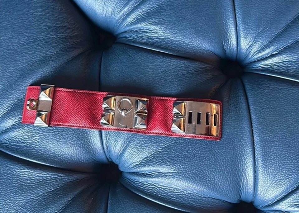 Hermes Collier De Chien Armband Leder Burgund/Silber Dick Größe S - Bild 2 von 4