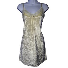 Vintage Pastel Yellow Crushed Velvet Angelcore Slip Chemise Mini Dress Bridal- M