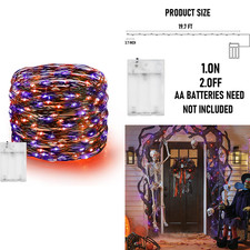 Halloween Fairy String Lights, 20FT 60 LED Copper Wire Battery Operated
