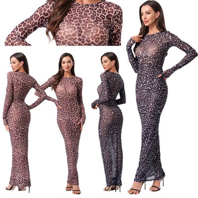 Womens Dresses Fitted Dress Honeymoon Gown Date Mesh See-Through Leopard  Long | eBay