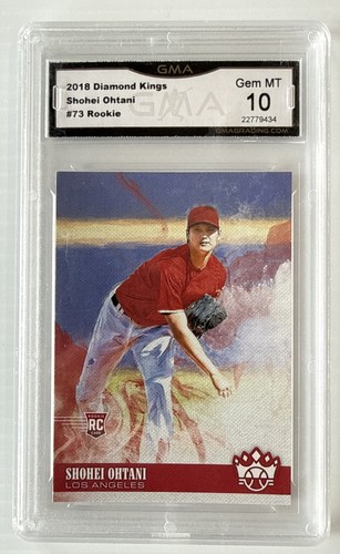 SHOHEI OHTANI 2018 DIAMOND KINGS PITCHING NO PINSTRIPE ROOKIE RC #73 GMA MINT 10
