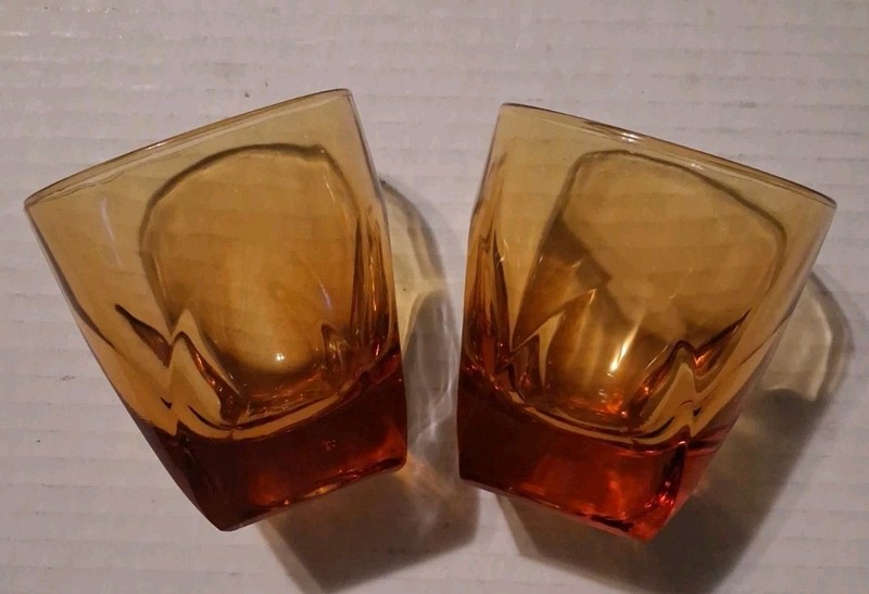 VTG Amber Shot Glasses 8 OZ. Lot Of 2 EUC