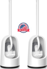 Cepillo Inodoro 2Pzs con Soporte Cerdas Curvas Mango Largo Limpiador Bano Blanco