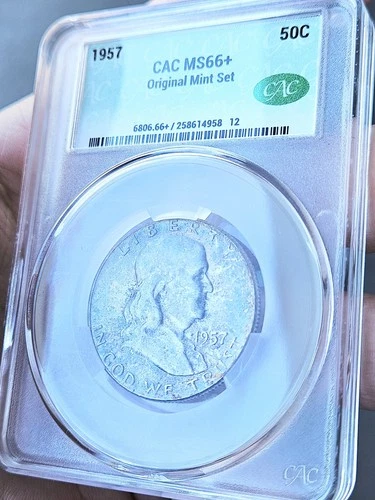1957 CAC MS66+ Toned Franklin Half Dollar