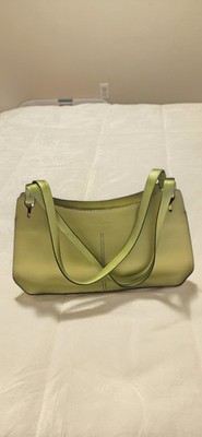 Francesco Biasia Womens Split Leather Shoulder Hand Bag Yellow Green 
