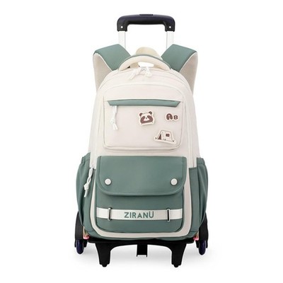 Green Girls Trolley Backpack Wheels Rolling School Bag Teen Kids Luggage