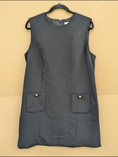H&M Pocket Front Mod Shift Dress Gold Button Sleeveless Mini Large 10 Workwear
