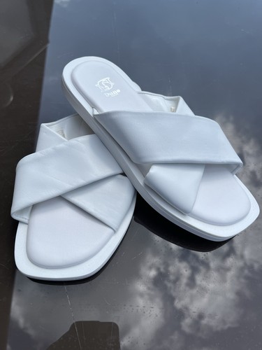 ๐Dune London Cross Strap Sliders-White Leather New Size4๐ - Picture 2 of 6