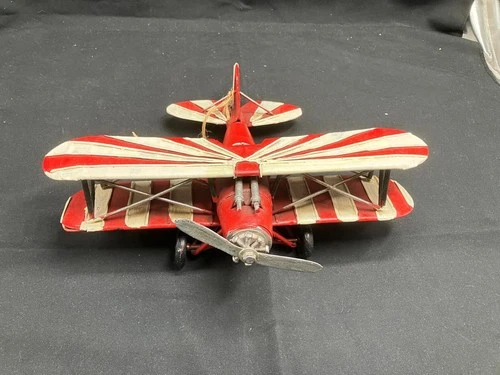 Metal Tin Red Baron Style Aircraft Model - WW1 Fighter Plane with label & Box