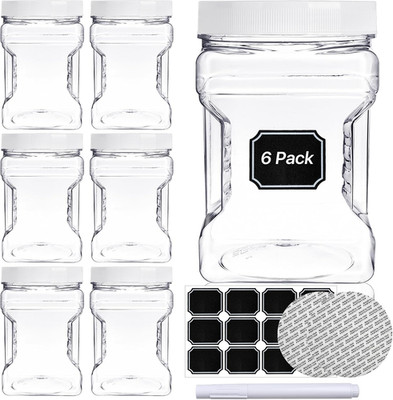 6 Pcs Plastic Storage Jars with Lids, 27 Oz Clear Square Plastic Containers with