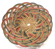 Primitive Old 1930s Woven Wicker Antique 3x12 Round Shallow Fruit Display Basket