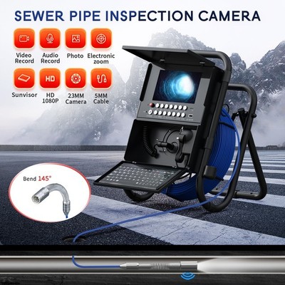 7'' DVR 16G Sewer Pipe Inspection Camera Meter Counter 23mm Camera Head IP68