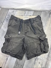 Abercrombie Cargo Shorts Boys 14 Black Heavyweight Drawstring Y2K Grunge