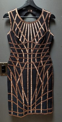Herve Leger by Max Azria Bodycon Party Cocktail Dress in Black and Bronze Size M
