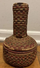 Antique Native Alaska Yupik Basket Bottle Shape Woven 7.5”x4.5”